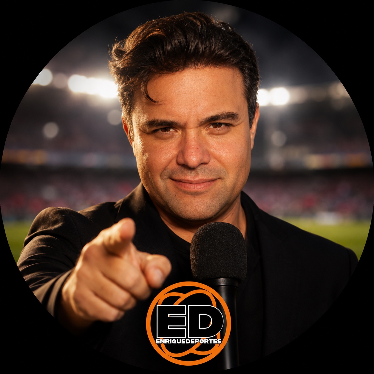 Enrique González con el micrófono de Enrique Deportes